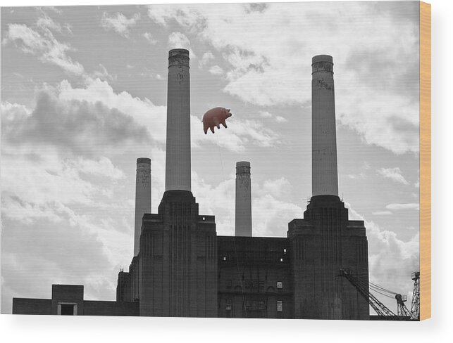 Pink Floyd Wood Print featuring the photograph Pink Floyd Pig at Battersea #1 by Dawn OConnor