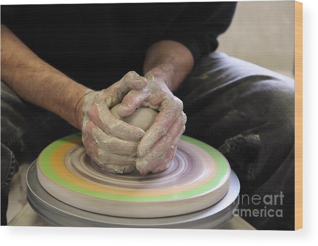 Clay Wood Print featuring the photograph Pottery Wheel, Sequence #1 by Ted Kinsman