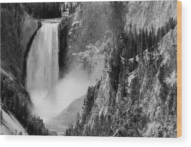 Yellowstone Wood Print featuring the photograph Yellowstone Waterfalls in Black and White #1 by Sebastian Musial
