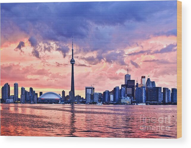 Toronto Wood Print featuring the photograph Toronto sunset skyline by Elena Elisseeva