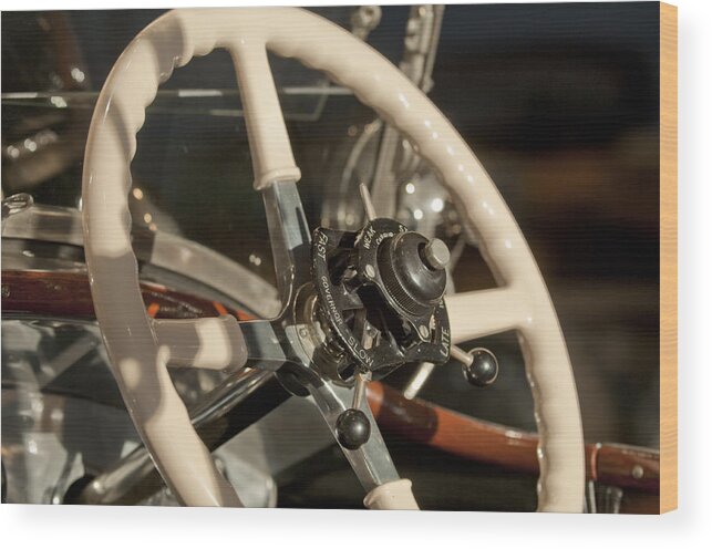 1925 Rolls-royce New Phantom Torpedo Sports Tourer Wood Print featuring the photograph 1925 Rolls-Royce New Phantom Torpedo Sports Tourer Steering Wheel by Jill Reger