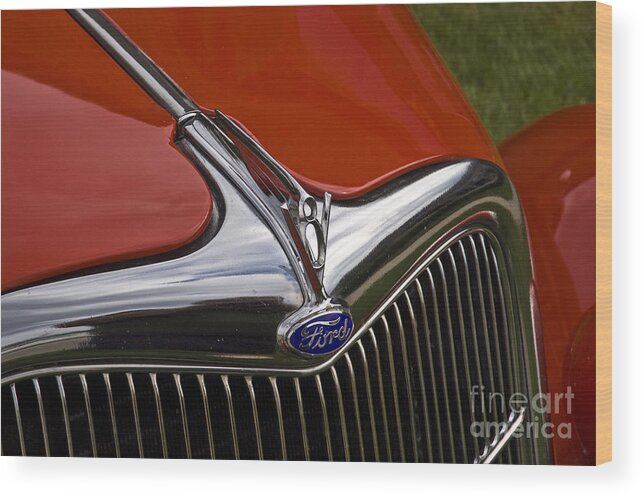 1936 Wood Print featuring the photograph 1936 Ford V8 Hood Ornament by Tim Mulina