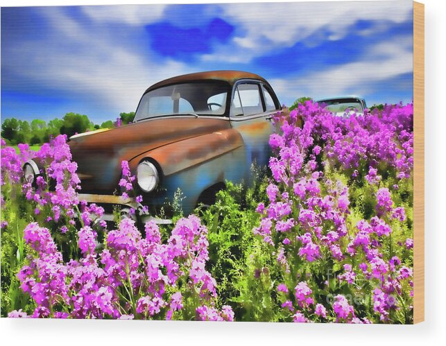 Painting Wood Print featuring the photograph 1953 Chevy Coupe and Dames Rocket - D001095b by Daniel Dempster