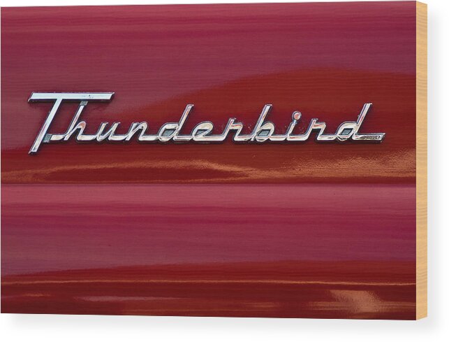 1955 Ford Thunderbird Wood Print featuring the photograph 1955 Ford Thunderbird Rear Tail Emblem by Onyonet Photo studios