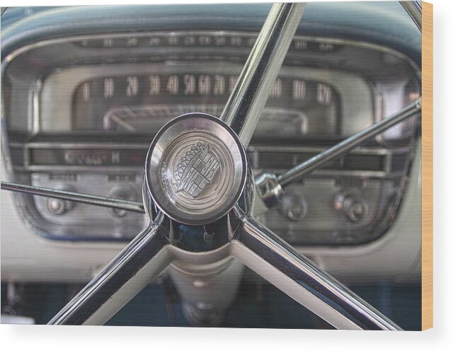 Transportation Wood Print featuring the photograph 1956 Cadillac Steering Wheel by Linda Phelps