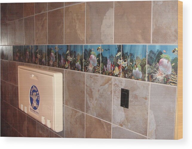  Wood Print featuring the digital art Artwork on Bathroom Tiles #2 by Carey Chen