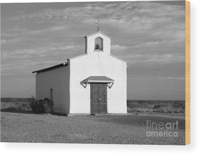 Travelpixpro West Texas Wood Print featuring the photograph Calera Mission Chapel in West Texas Black and White by Shawn O'Brien