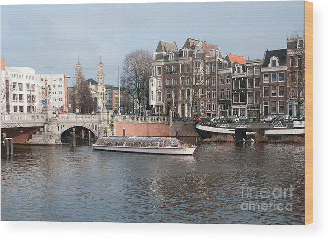 Along The River Wood Print featuring the digital art City Scenes from Amsterdam #2 by Carol Ailles