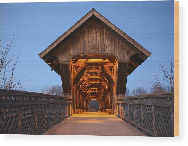 100324 Guelph Walking Bridge Wood Print featuring the photograph Covered Bridge Guelph Ontario #2 by Nick Mares