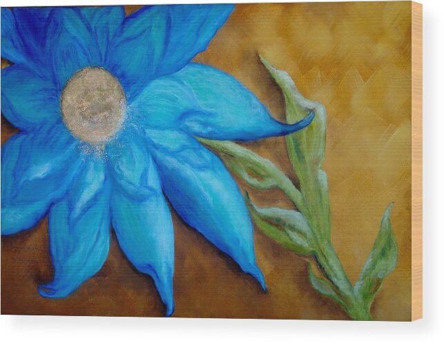 Large Flower Wood Print featuring the painting My Only Sunshine #2 by Annamarie Sidella-Felts