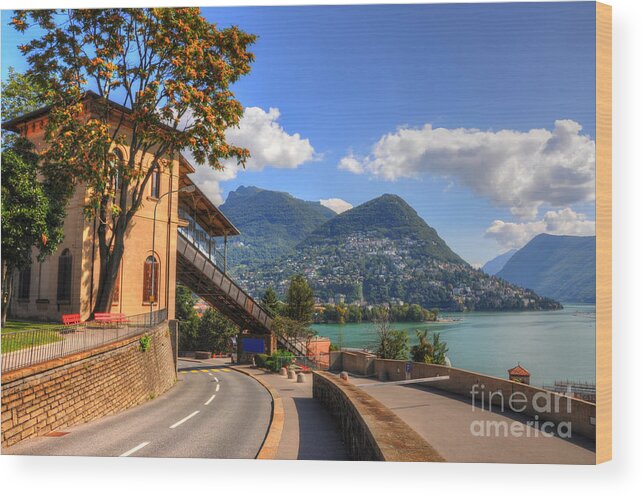 Road Wood Print featuring the photograph Road and mountain #2 by Mats Silvan