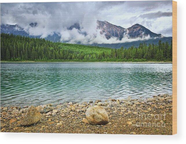 Lake Wood Print featuring the photograph Mountain lake in Jasper National Park 4 by Elena Elisseeva