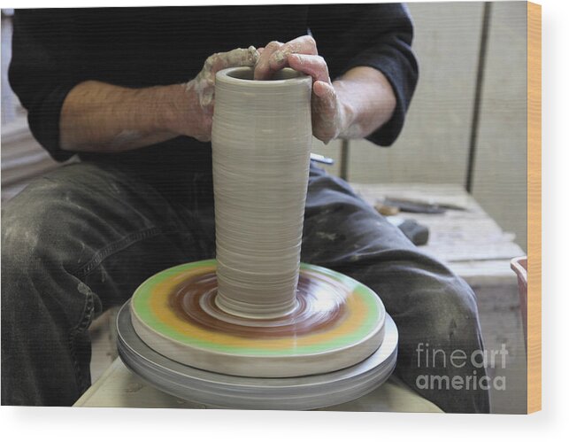 Clay Wood Print featuring the photograph Pottery Wheel, Sequence #3 by Ted Kinsman