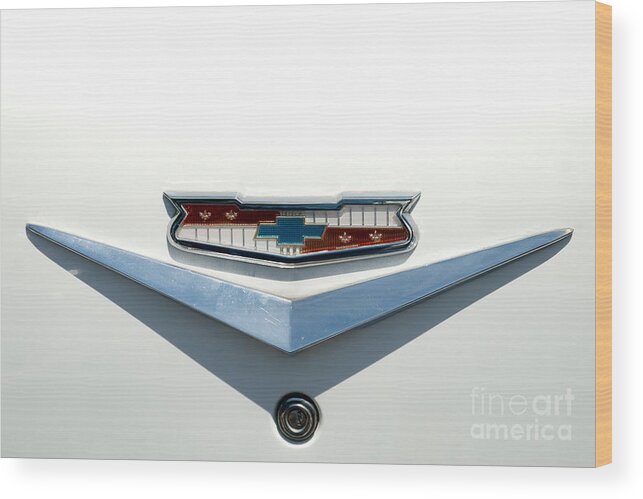 57 Chevey Wood Print featuring the photograph 57 Chevy Emblem by Mark Dodd