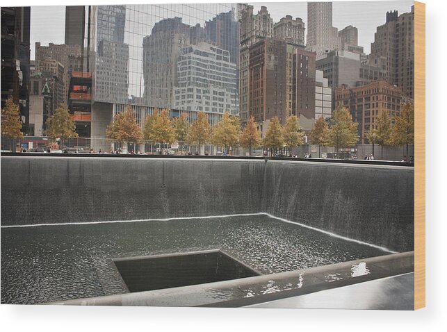 World Trade Center Wood Print featuring the photograph 911 Memorial Pool South by Teresa Mucha