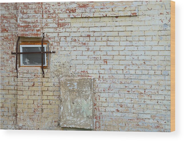 Brick Wall Wood Print featuring the photograph Aged Brick Wall with Character by Nikki Smith