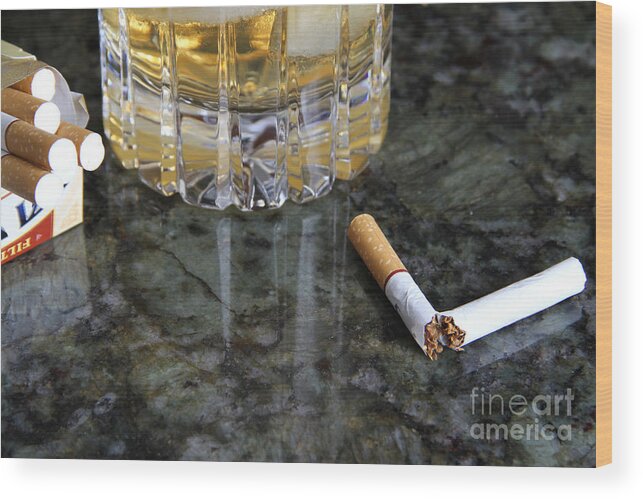 Still Life Wood Print featuring the photograph Alcohol And Cigarettes by Photo Researchers