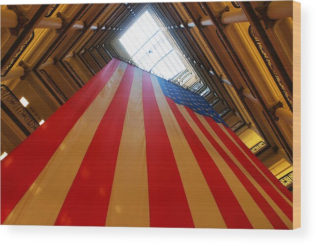 American Wood Print featuring the photograph American Flag in Marshall Field's by Paul Ge