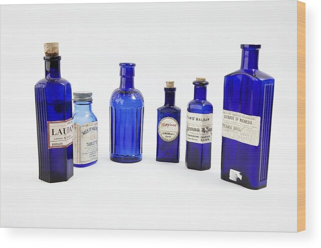 Bottle Wood Print featuring the photograph Antique Pharmacy Bottles by Gregory Davies, Medinet Photographics