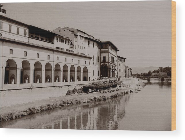 Antiquity Wood Print featuring the photograph Arno River Embankment Uffizi Museum by Tom Wurl