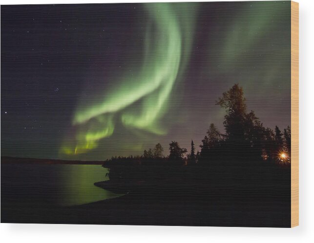 Aurora Wood Print featuring the photograph Aurora by the Lakeshore by Valerie Pond