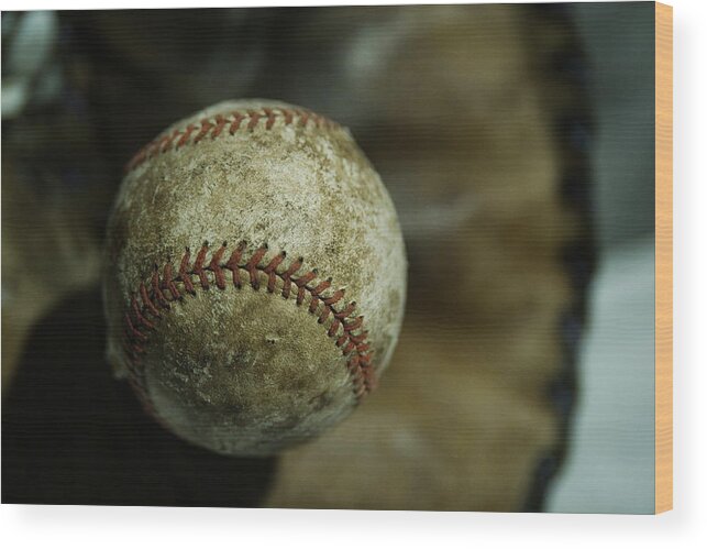 Vintage Wood Print featuring the photograph Baseball and Glove by Chuck De La Rosa