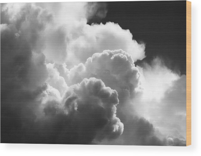 Black Wood Print featuring the photograph Black And white Sky With Building Storm Clouds Fine Art Print by Keith Webber Jr