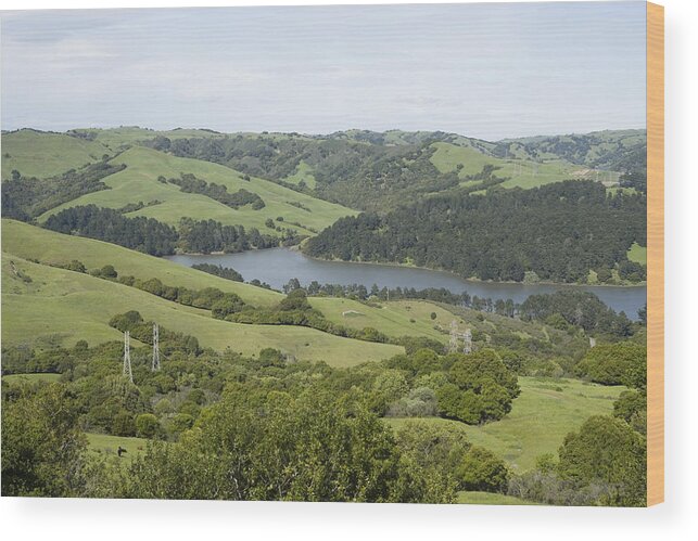 00465770 Wood Print featuring the photograph Briones Reservoir And Powerlines by Sebastian Kennerknecht