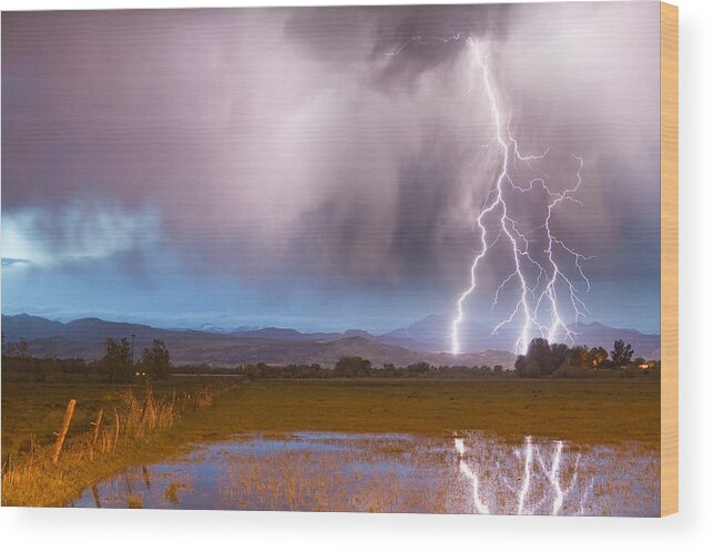 Lightning Wood Print featuring the photograph C2G Lightning Bolts Striking Longs Peak Foothills 6 by James BO Insogna