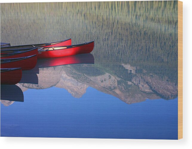 Canoe Wood Print featuring the photograph Canoes In The Rockies by Steve Parr