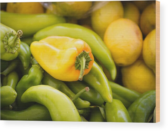 Yellow Chili Wood Print featuring the photograph Chili And Lemon by Dina Calvarese