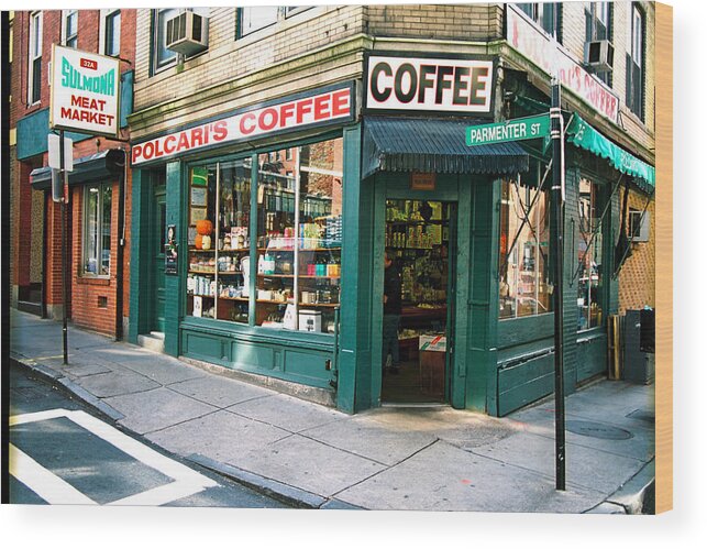 Travel Wood Print featuring the photograph Boston Coffee by Claude Taylor