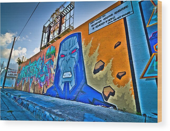 Miami Wood Print featuring the photograph Comic Villain in Miami Wynwood by Andres Leon