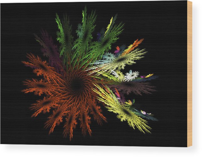Red Wood Print featuring the digital art Computer Generated Red Yellow Green Abstract Fractal Flame black by Keith Webber Jr