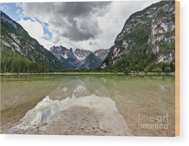 Cristallo Mountains Wood Print featuring the photograph Cristallo Mountains reflection Dolomites northern Italy by Charles Lupica