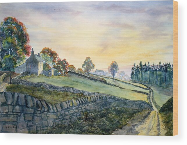 Dawn Breaking - Alston Wood Print featuring the painting Dawn Breaking in Alston by Glenn Marshall