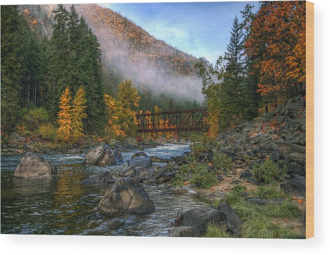 Hdr Wood Print featuring the photograph Fall up the Tumwater by Brad Granger