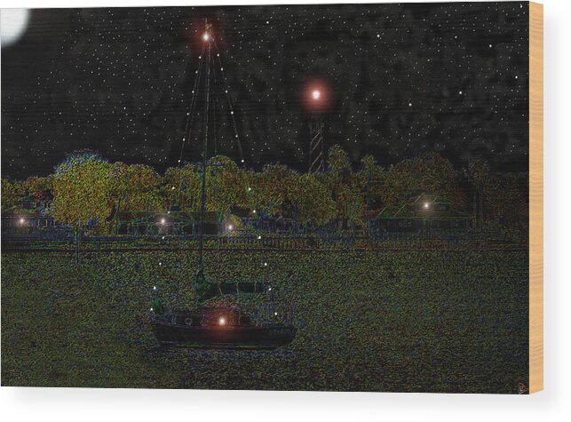 Art Wood Print featuring the painting Fat Moon Bay by David Lee Thompson