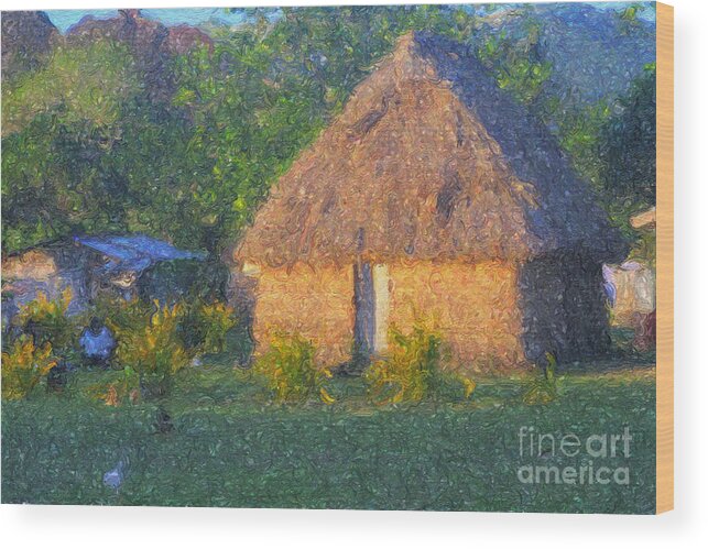 Digital Art Wood Print featuring the digital art Fijian Bure by Diane Macdonald