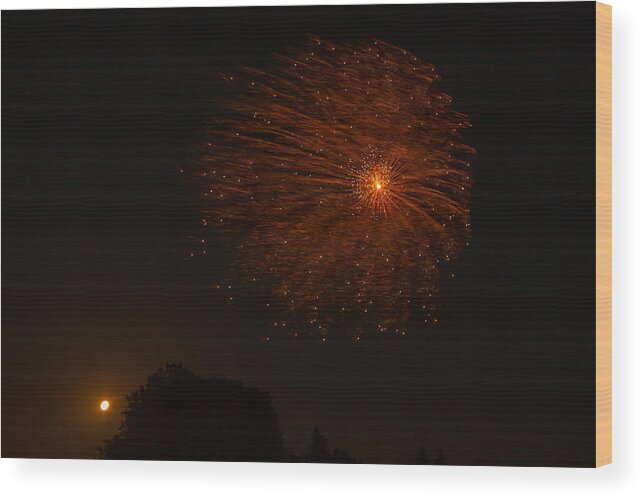  Wood Print featuring the photograph Fireworks and Wildfire Moon by Tom Gort
