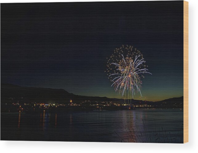 Hdr Wood Print featuring the photograph Fireworks on the River by Brad Granger