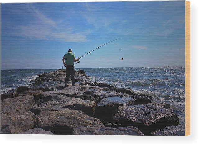  Fishing Wood Print featuring the photograph Fishing off of the Jetty by Mikki Cucuzzo