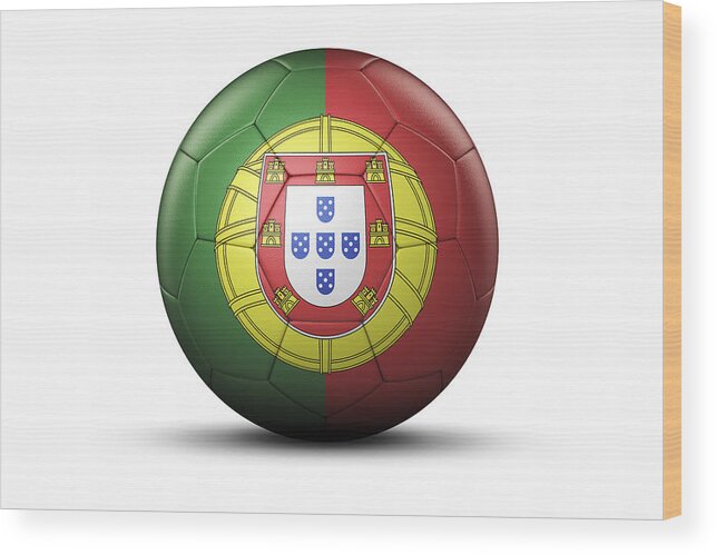 Horizontal Wood Print featuring the digital art Flag Of Portugal On Soccer Ball by Bjorn Holland
