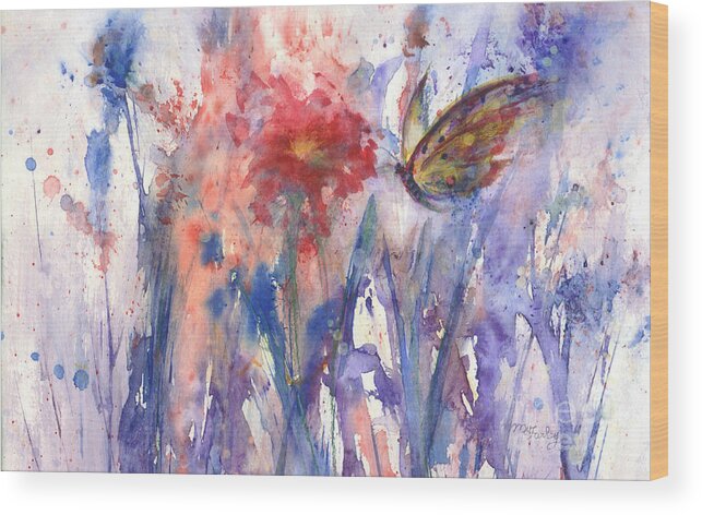 Butterfly Wood Print featuring the painting Flower and Butterfly by Maureen Farley