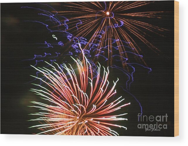 Fireworks Wood Print featuring the photograph Flowers in sky by Yumi Johnson