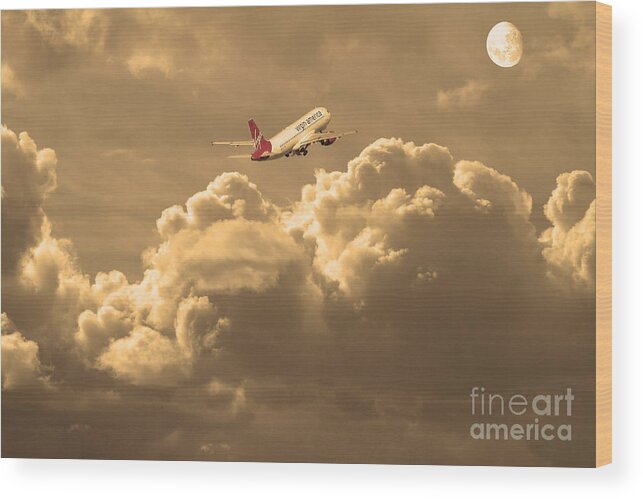 Sepia Wood Print featuring the photograph Fly Me To The Moon . Partial Sepia by Wingsdomain Art and Photography