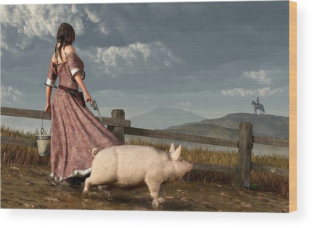 Pig Wood Print featuring the digital art Frontier Widow by Daniel Eskridge