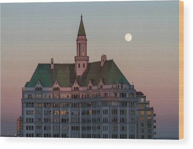 Full Moon Wood Print featuring the photograph full moon over the Riviera in Long Beach Ca. by Dina Calvarese