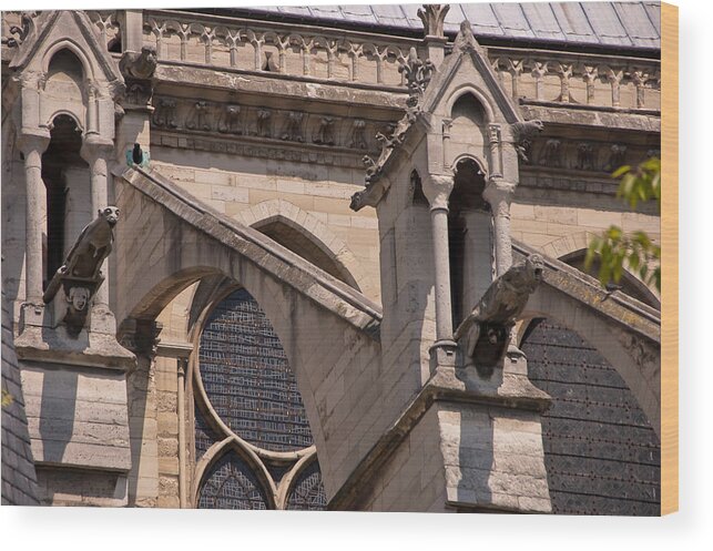 France Wood Print featuring the photograph Gargoyles and buttress at Notre Dame by Jon Berghoff