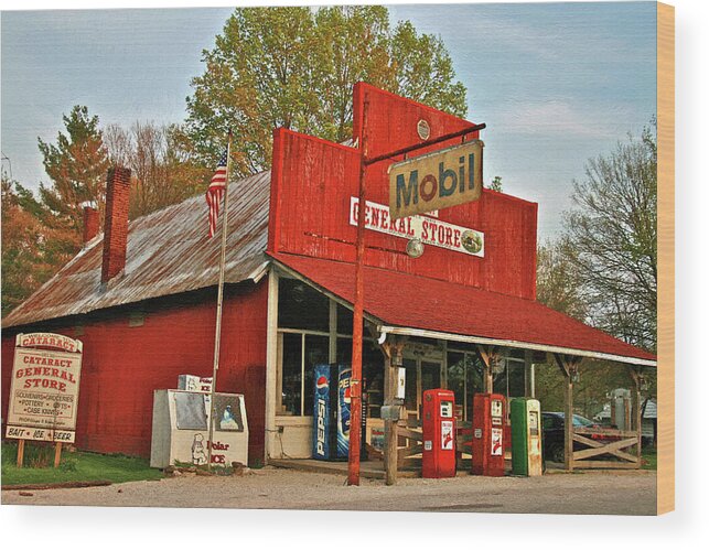 Old Mobil Station Wood Print featuring the digital art General Store by Mike Flake